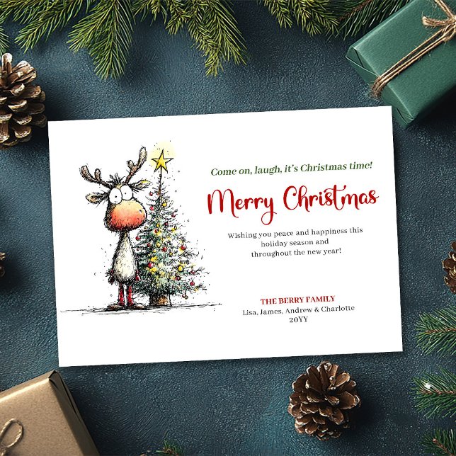 Festive Funny Reindeer Merry Christmas Card (Festive Funny Reindeer Merry Christmas Card)