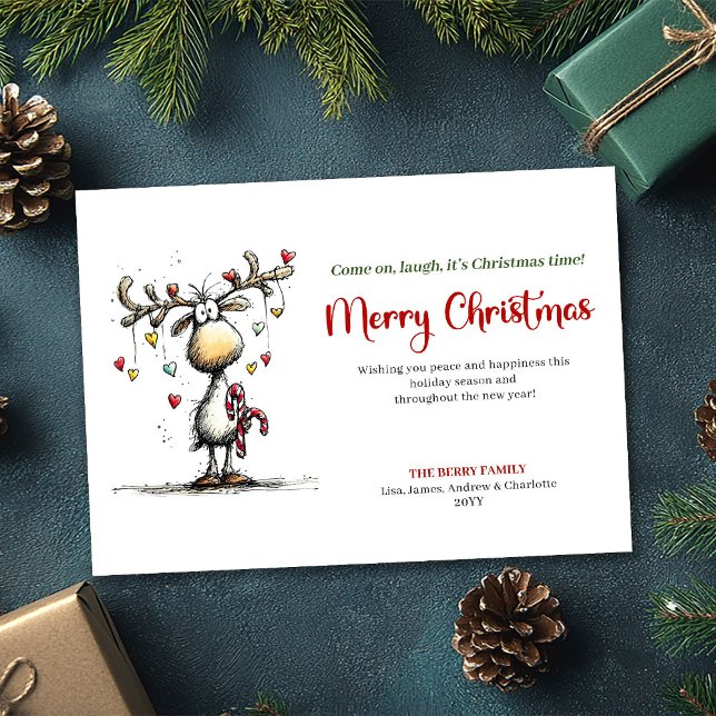 Festive Funny Reindeer Merry Christmas Design Holiday Card (Festive Funny Reindeer Merry Christmas Design)