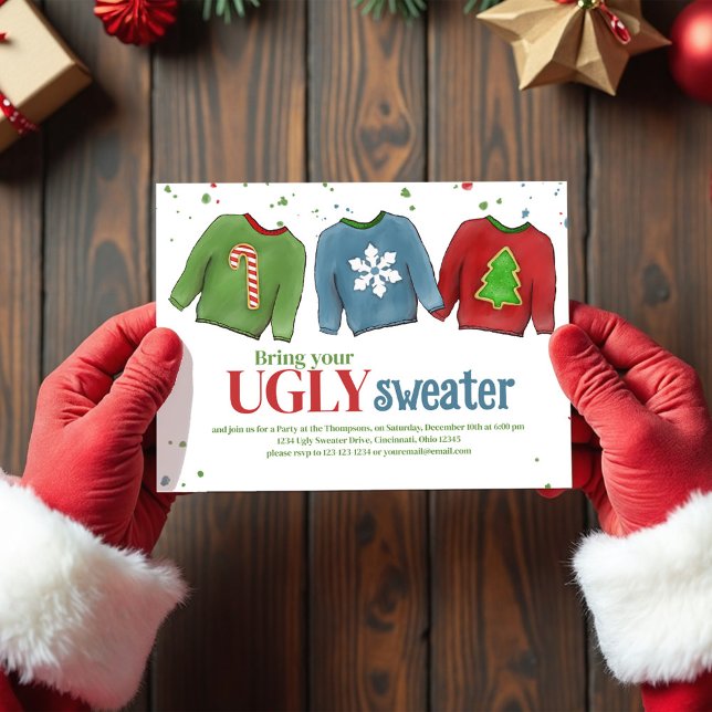 Festive Funny Ugly Sweater Christmas  Invitation (Ugly sweater Christmas party invitation.)