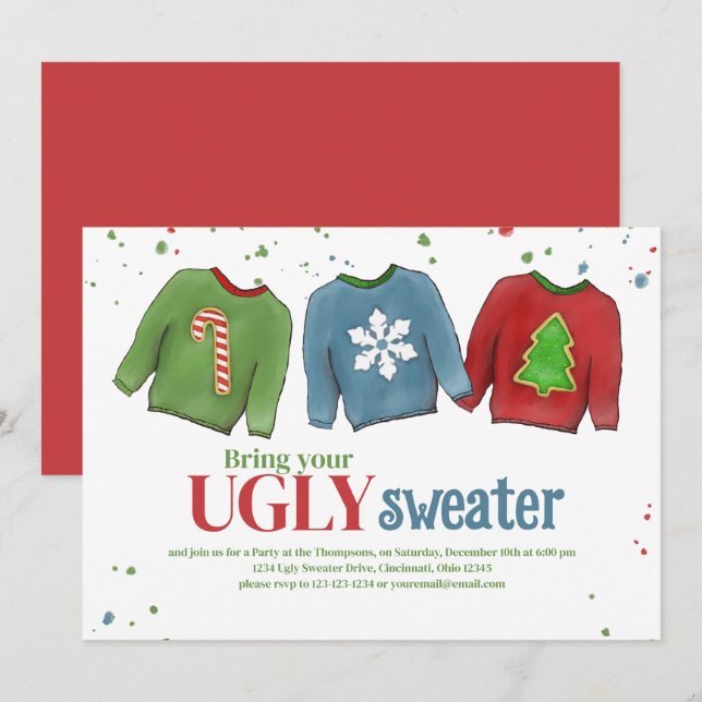 Festive Funny Ugly Sweater Christmas  Invitation (Front/Back)