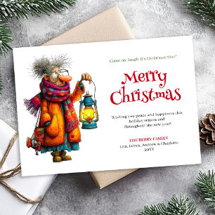 Festive Funny Woman Editable Christmas Greeting Holiday Card