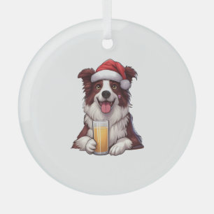 Festive Furry Grin Border Collie's Christmas Delig Glass Ornament