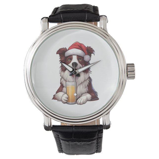 Festive Furry Grin Border Collie's Christmas Delig Watch (Front)