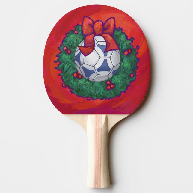 Festive Futbal in Wreath on Red Ping Pong Paddle (Back)