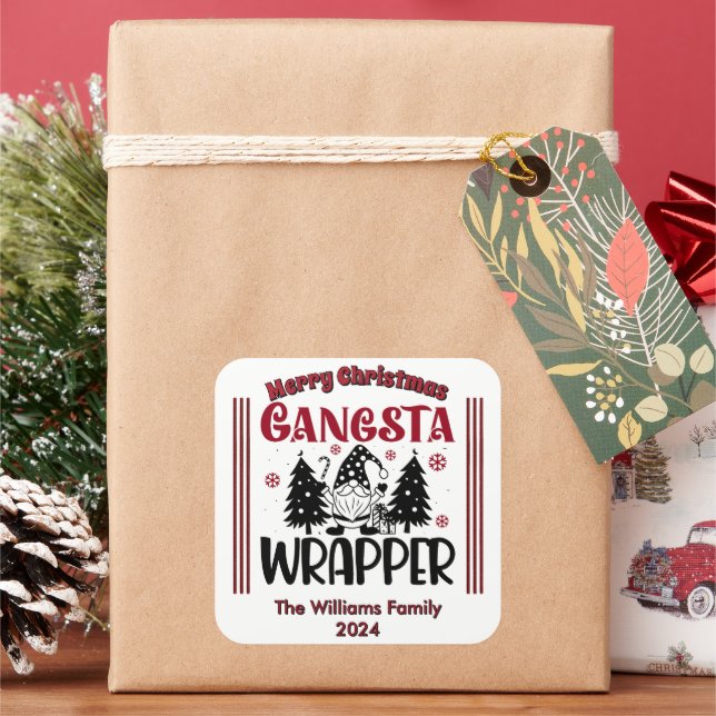 Festive Gangsta Wrapper With Christmas Elements Square Sticker (Holiday)