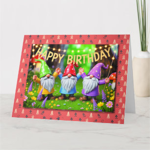 Festive Garden Gnomes Birthday Celebration Card