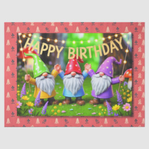 Festive Garden Gnomes Birthday Celebration Tissue Paper