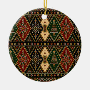Festive Geometric Art Christmas Ceramic Ornament