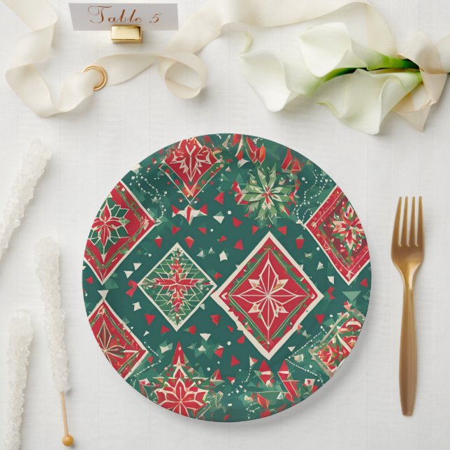 Festive Geometric Charm Christmas Paper Plates (Wedding)