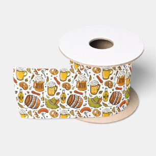 Festive German Oktoberfest Beer and Sausages  Satin Ribbon