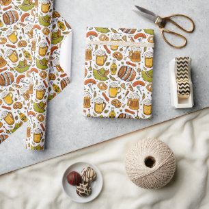 Festive German Oktoberfest Beer and Sausages  Wrapping Paper
