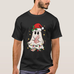 Festive Ghost with Christmas Tree Cake Holiday Xma T-Shirt