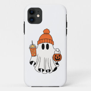 Festive Ghost with Pumpkin Basket & Iced Latte iPhone 11 Case