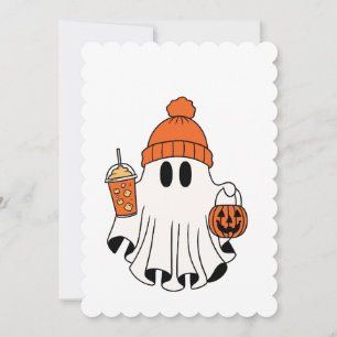 Festive Ghost with Pumpkin Basket & Iced Latte Invitation