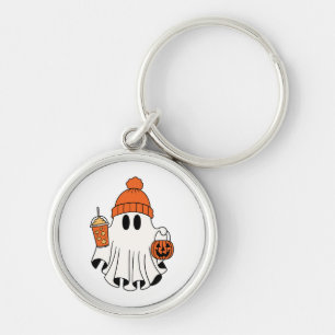 Festive Ghost with Pumpkin Basket & Iced Latte Keychain