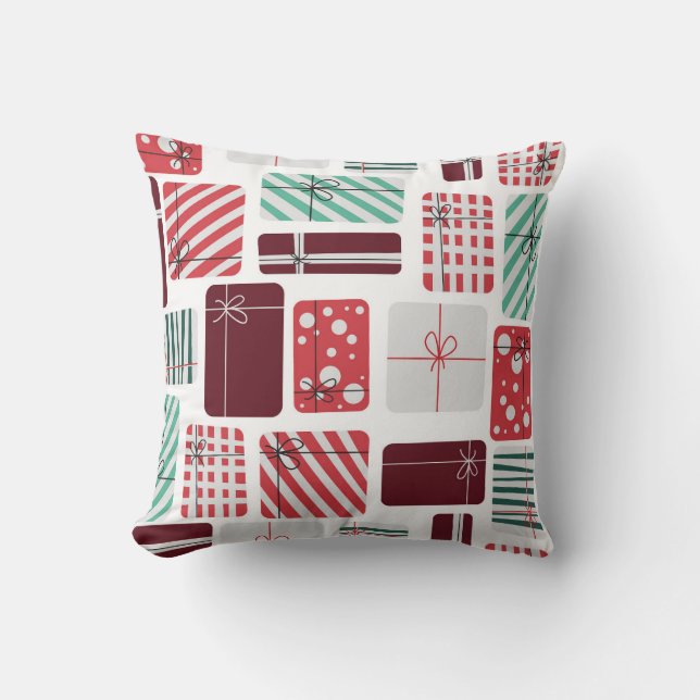 Festive Gift Boxes Seamless Pattern Throw Pillow (Front)
