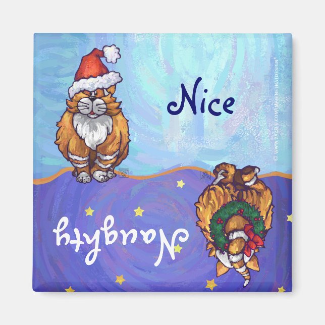 Festive Ginger Cat Naughty Nice Holiday Magnet (Front)