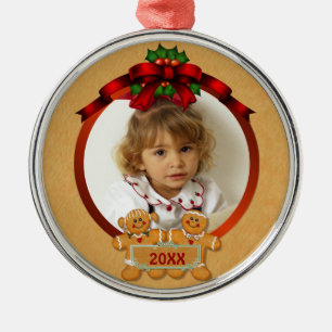 Festive Gingerbread Boy and Girl Metal Ornament