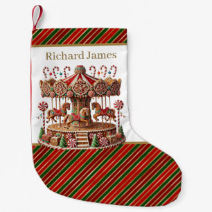 Festive Gingerbread carousel add name  Small Christmas Stocking