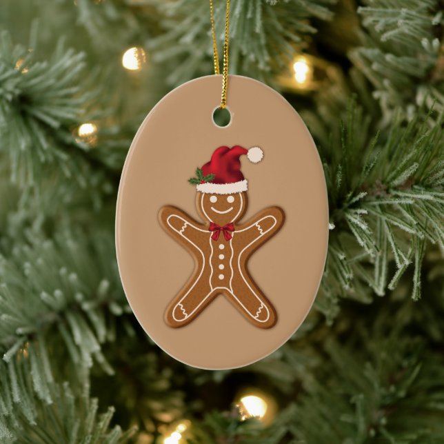 Festive Gingerbread Christmas Cookie On Beige Ceramic Ornament (Tree)