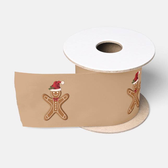 Festive Gingerbread Christmas Cookie Satin Ribbon (Spool)