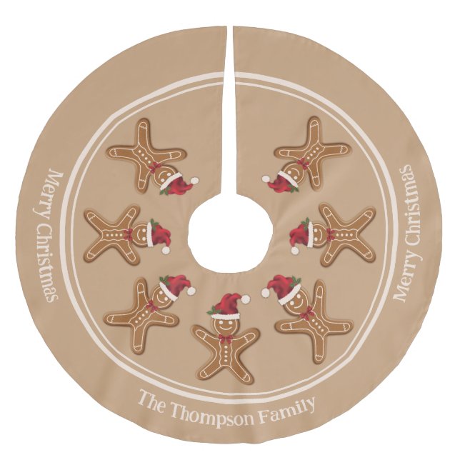 Festive Gingerbread Christmas Cookie With Text Brushed Polyester Tree Skirt (Front)