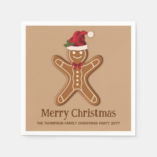 Festive Gingerbread Christmas Cookie With Text Napkin (Front)