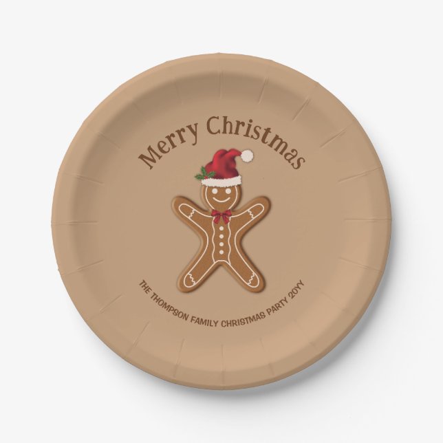 Festive Gingerbread Christmas Cookie With Text Paper Plate (Front)