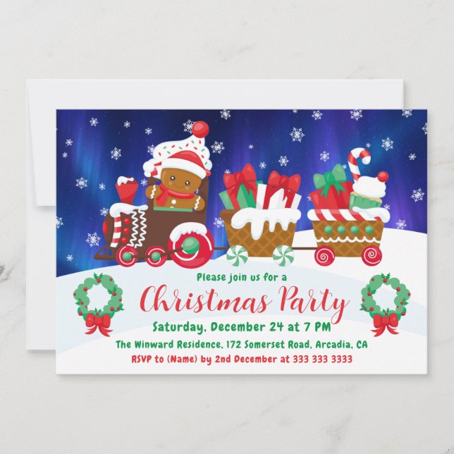 Festive Gingerbread Christmas Train Invitation (Front)