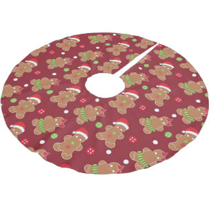 Festive Gingerbread Cookie Pattern Brushed Polyester Tree Skirt