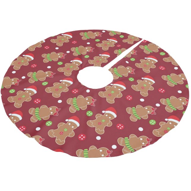 Festive Gingerbread Cookie Pattern Brushed Polyester Tree Skirt (Angled)
