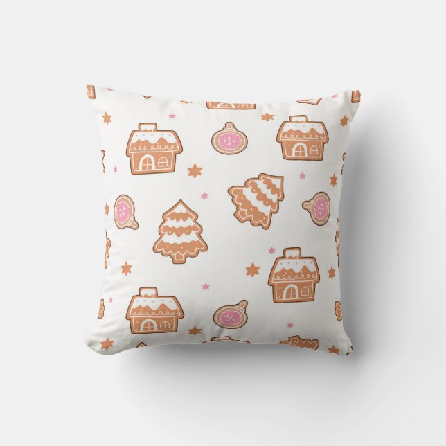 Festive Gingerbread Cookie Seamless Pattern Throw Pillow (Front)