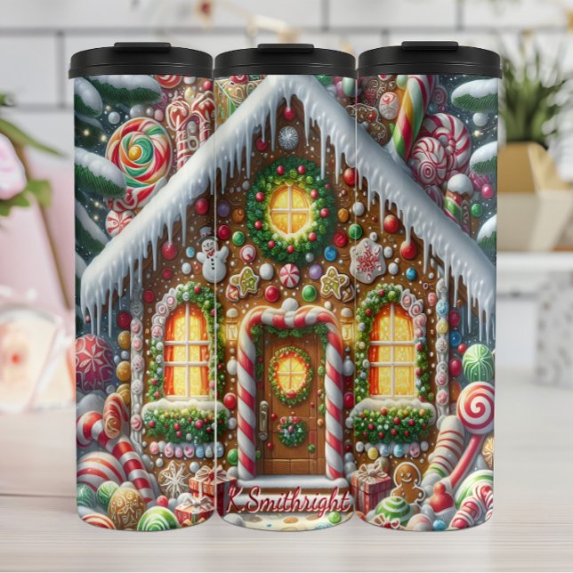Festive Gingerbread House Covered Candies Thermal Tumbler (Creator Uploaded)