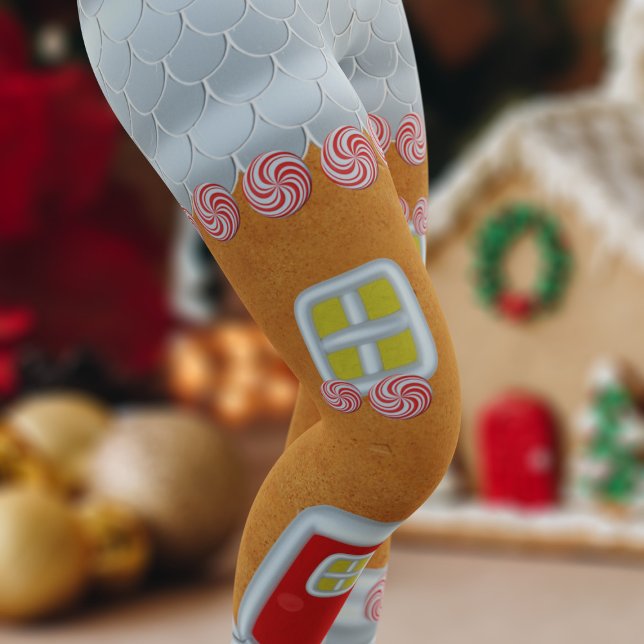 Festive Gingerbread House Funny Christmas Leggings (The most outrageous gingerbread house festive leggings this side of Christmas. Do you dare to wear?)