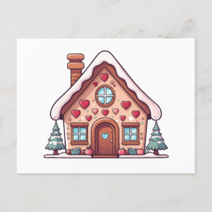 Festive Gingerbread House Illustration Holiday Postcard