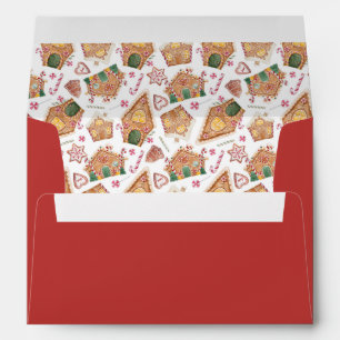 Festive Gingerbread House Pattern Mint Christmas Envelope