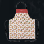 Festive Gingerbread House Pattern White Christmas Apron<br><div class="desc">Merry Christmas | Customizable holiday apron. It features a watercolour pattern of festive gingerbread house with candy canes,  peppermints and candies accent. Personalize by adding your details. This custom Christmas apron is perfect as a personalized gift. Matching items are available.</div>