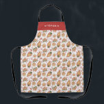 Festive Gingerbread House Pattern White Christmas Apron<br><div class="desc">Merry Christmas | Customizable holiday apron. It features a watercolour pattern of festive gingerbread house with candy canes,  peppermints and candies accent. Personalize by adding your details. This custom Christmas apron is perfect as a personalized gift. Matching items are available.</div>