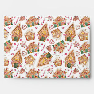 Festive Gingerbread House White Christmas Pattern Envelope