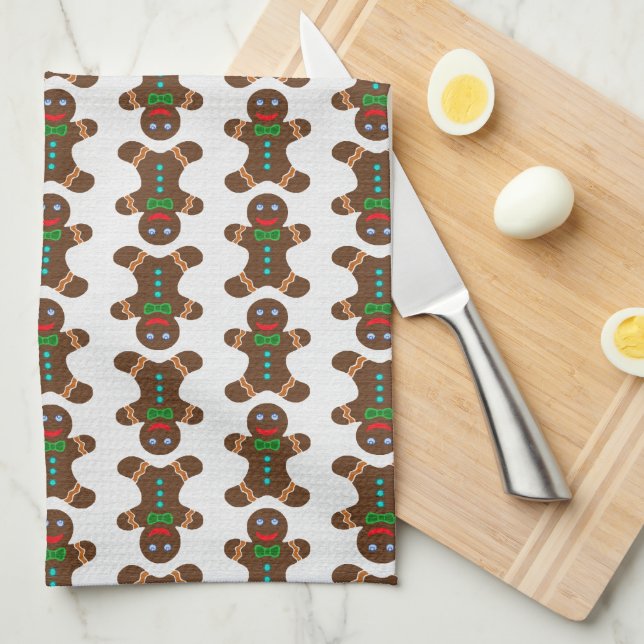 Festive Gingerbread Man Christmas Pattern Kitchen Towel (Quarter Fold)