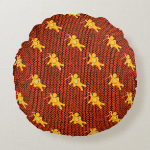 Festive Gingerbread Man & Knit Pattern Christmas Round Pillow