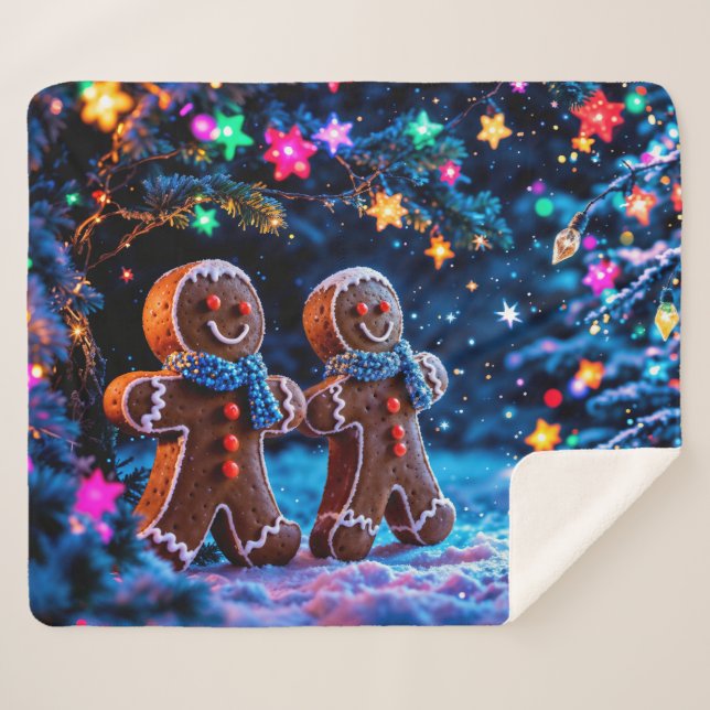 Festive gingerbread men snow fantasy sherpa blanket (Front (Horizontal))