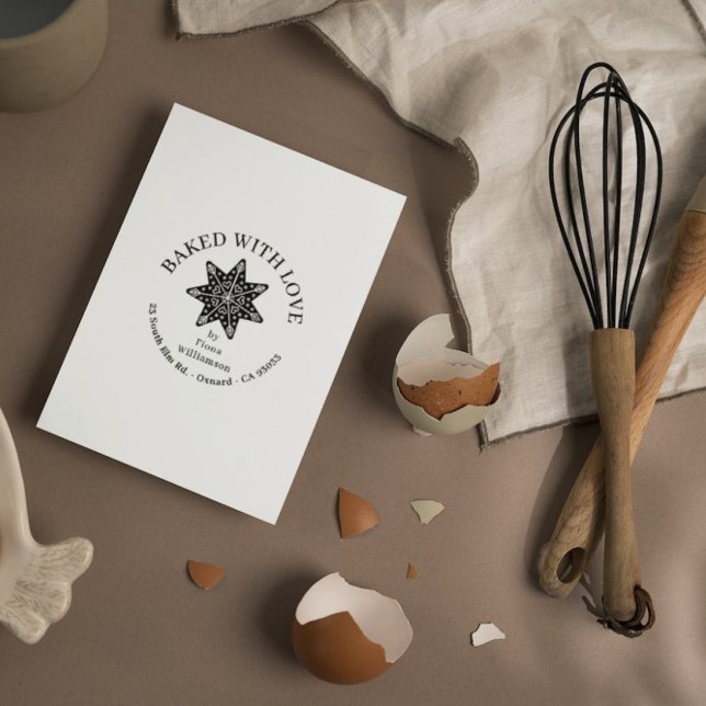 Festive Gingerbread Star BAKED WITH LOVE Custom Rubber Stamp (Festive Gingerbread Star BAKED WITH LOVE Custom Name Rubber Stamp)