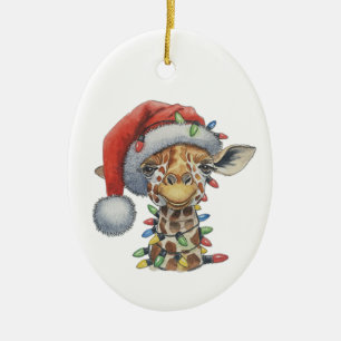 Festive Giraffe Ceramic Ornament