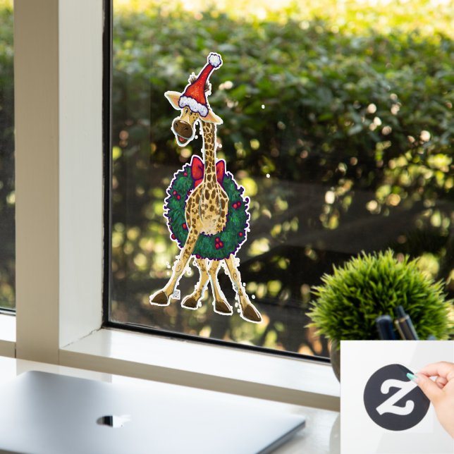Festive Giraffe Christmas Window Cling (Office)