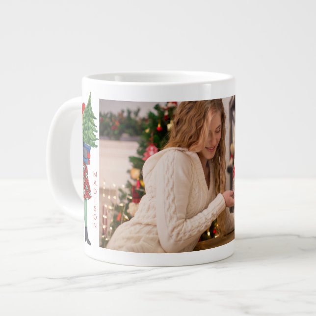 Festive Girl Christmas Illustration Photo Holiday Large Coffee Mug (Front Left)