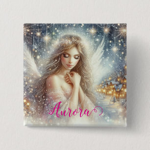 Festive Girly Watercolor Ethereal Frost Snow Angel 2 Inch Square Button
