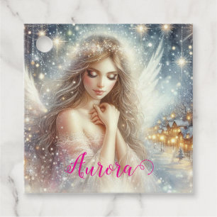 Festive Girly Watercolor Ethereal Frost Snow Angel Favour Tags