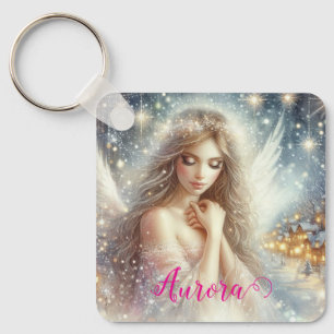 Festive Girly Watercolor Ethereal Frost Snow Angel Keychain