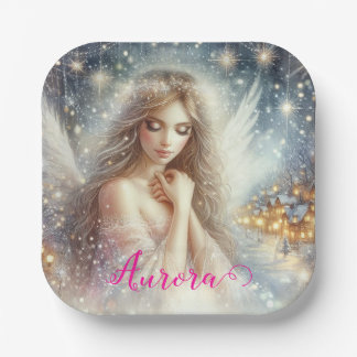 Festive Girly Watercolor Ethereal Frost Snow Angel Paper Plate